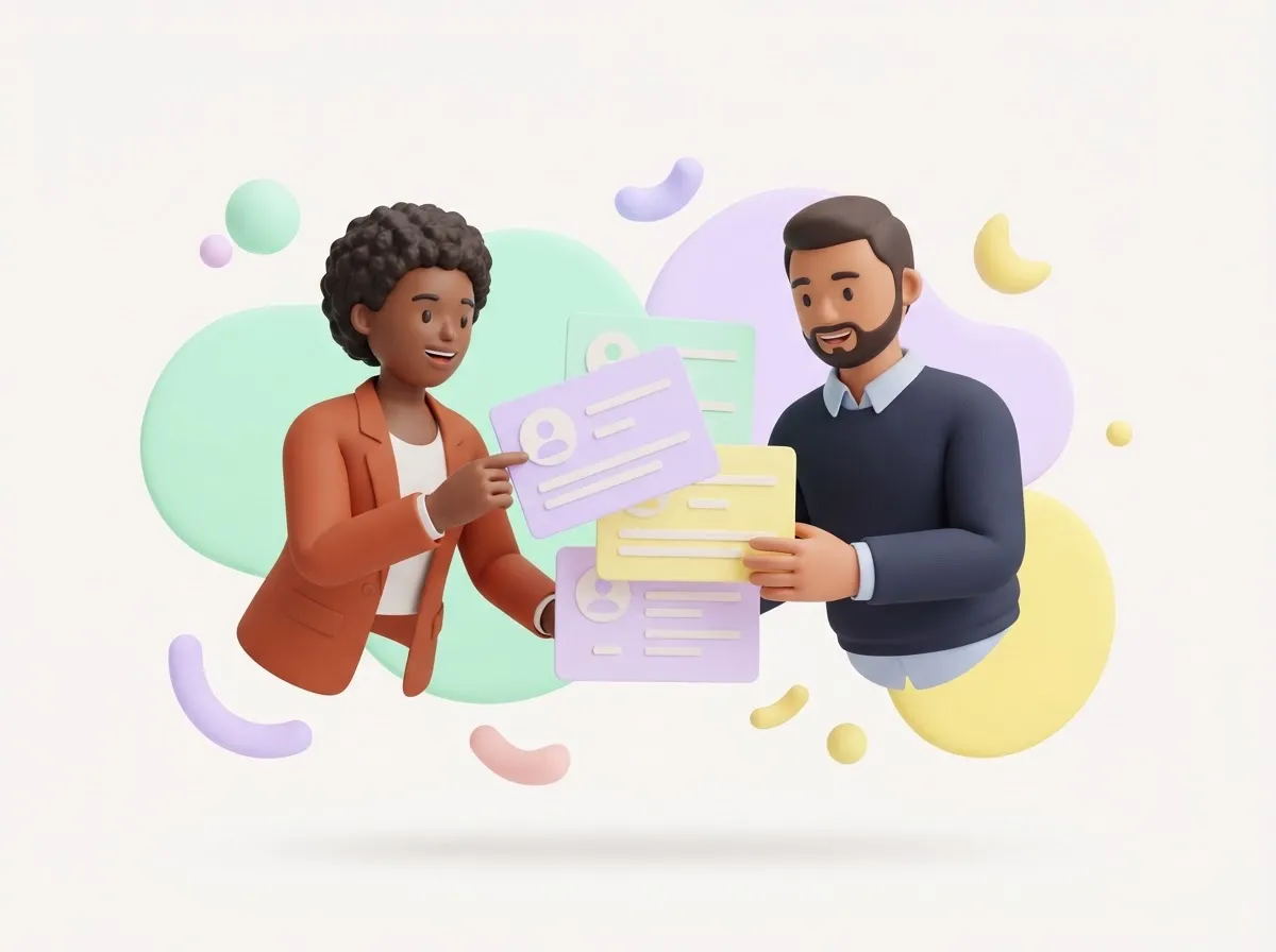 Illustration of a hiring team reviewing a shortlist of candidate profiles